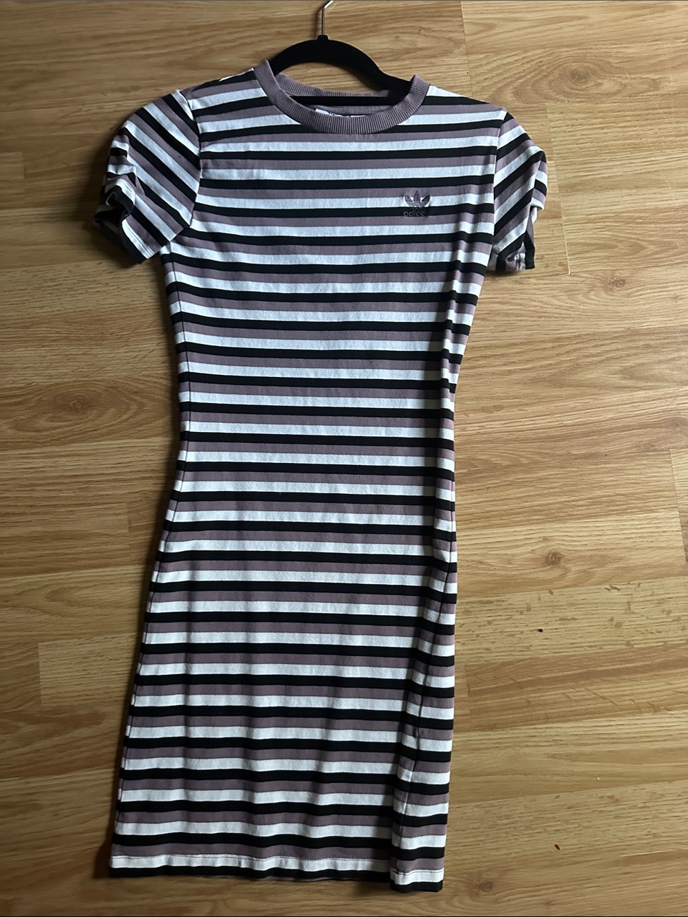 adidas Women’s Striped Tee Dress in White and Brown